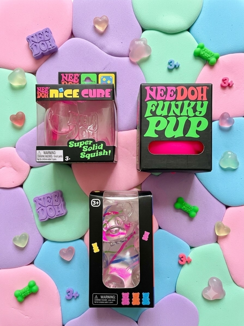 Needoh Funky Pup & Nice Cube Clear Pink Squishy Set
